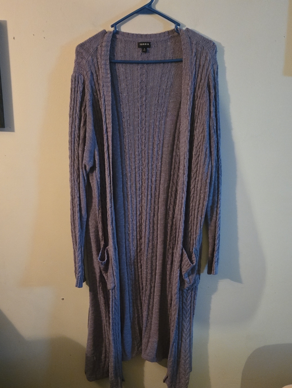 torrid Lite Blue Cable Knit Long Open Cardigan